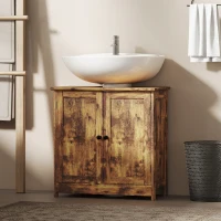 HOMCOM Bathroom Vanity Cabinet, Under Sink Bathroom Cabinet with 2 Doors and Adjustable Shelf, Rustic Brown(m-10)