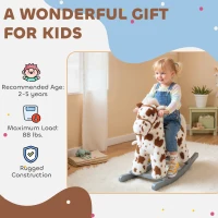 Qaba Rocking Horse, Animal Rocker with Rabbit Toy and Realistic Neigh for Toddlers, Soft Filling Ride on Pony, Brown(m-9)