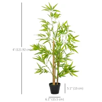 Outsunny Artificial Bamboo Tree, 4ft Fake Tree with Realistic Leaf and Natural Trunk, Decorative Plant in Nursery(m-3)