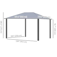 Outsunny 13' x 10' Hardtop Gazebo with Netting Sidewalls and Curtains, Galvanized Steel Outdoor Gazebo Canopy for Garden(m-3)