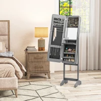 HOMCOM Standing Mirror Jewelry Cabinet, Jewelry Storage Cabinet with LED Lights and Angle Adjustable Full Length Mirror, Grey(m-10)