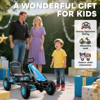 Qaba Kids Go Kart, Pedal Car with Adjustable Seat, EVA Wheels, Brake, for Boys & Girls Aged 3-8 Years Old, Blue(m-8)