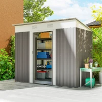 Outsunny 7' x 4' Outdoor Storage Shed, Metal Garden Tool Storage House Organizer with Lockable Sliding Doors and Vents for Backyard Patio Lawn, Light Grey(m-1)