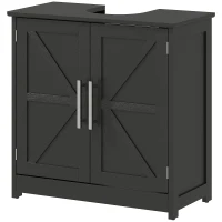HOMCOM Farmhouse Pedestal Sink Storage Cabinet, Bathroom Sink Cabinet with 2 Barn Doors and Adjustable Shelf, Distressed Black(m-1)