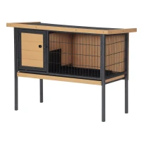 PawHut Rabbit Hutch, Wooden Bunny Cage Indoor Outdoor Bunny Hutch with Tray and Openable Water-Resistant Roof, Yellow(m-11)