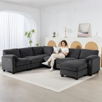 HOMCOM Modular Sectional Sofa, Oversized U-Shaped Couch with Spring Cushion, Corduroy Sofa for Living Room, Charcoal Grey(m-1)