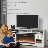 HOMCOM Fireplace TV Stand for TVs Up to 80 Inch, TV Console with Electric Fireplace, Open Storage and Side Cabinets, White(m-7)