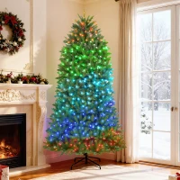 HOMCOM 7.5ft Prelit Christmas Tree with Full-Spectrum LEDs, Smart App Control, Wide Full Hinged Xmas Tree, Easy Assembly(m-10)
