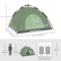 Outsunny Camping Tent, 3 Person Family Tent, 1000mm Waterproof, with Sewn-in Groundsheet and Carry Bag,  for Fishing, Dark Green(m-3)