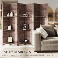 HOMCOM 6 Panel 67" Tall Wood Privacy Screen Room Divider with 3 Shelves and Folding Storage for Bedroom, Walnut(m-4)