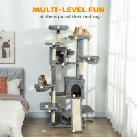 PawHut 69" Cat Tree, Multi-Level Cat Tower with 2 Condos and 3 Hammocks, 8 Scratching Posts, for Multiple Cats, Dark Gray(m-4)