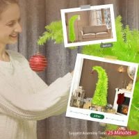 HOMCOM 5 ft Whimsical Christmas Tree, Pencil Xmas Tree with Red Ball, Metal Base, Prelit with 200 LED Lights(m-8)