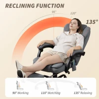 Vinsetto 7-Point Vibrating Massage Chair, Reclining Office Chair with Footrest, Reclining Back, Adjustable Height, Grey(m-5)