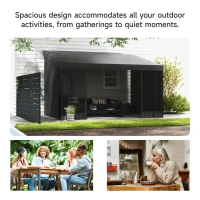 Outsunny 10' x 13' Wall Pergola, Outdoor Gazebo with 2 Curtains and 2 Nettings, UV Resistant, for Patio, Deck, Dark Grey(m-7)