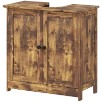 HOMCOM Bathroom Vanity Cabinet, Under Sink Bathroom Cabinet with 2 Doors and Adjustable Shelf, Rustic Brown(m-1)