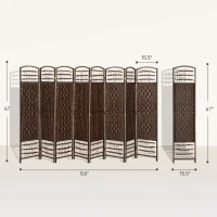 HOMCOM 8 Panel Folding Room Divider Portable Privacy Screen Wave Fiber Room Partition for Home Office Brown(m-3)