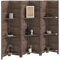 HOMCOM 6 Panel 67" Tall Wood Privacy Screen Room Divider with 3 Shelves and Folding Storage for Bedroom, Walnut(m-11)