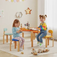 Qaba 5 Piece Kids Table and Chairs Set, Toddler Table and Chair Set with Built-in Storage, for Nursery, Living Room, Playroom(m-2)