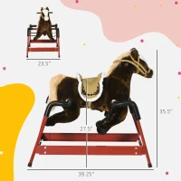 Qaba Kids Spring Rocking Horse, Ride on Horse for Girls and Boys with Animal Sounds, Plush Animal Ride-on Toy with Soft Feel, Interactive Toy for Kids, Dark Brown(m-3)