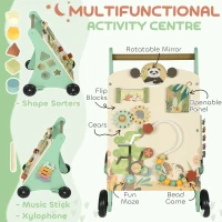 Qaba Wooden Baby Walker, Push Along Walker Toys with Speed Control, Xylophone, gears and Bead Maze, Green(m-5)