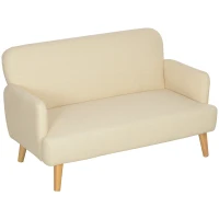 HOMCOM Velvet Feel Fabric 2 Seater Sofa, Small Sofa Loveseat with 8.3" Thick Padding and Wood Legs, Cream White(m-2)