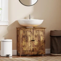 HOMCOM Bathroom Vanity Cabinet, Under Sink Bathroom Cabinet with 2 Doors and Adjustable Shelf, Rustic Brown(m-2)