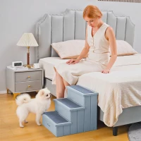 PawHut Pet Steps 3-Step Dog Stairs for Small Dogs Cats and Wooden Ramp with Storage Box Carpet Tread, Grey(m-8)