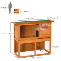 PawHut Wooden Rabbit Hutch, Indoor Outdoor Bunny Cage with Run, 2- Level Guinea Pig House with Slide-Out Tray, Waterproof Roof, Yellow(m-3)