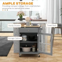 HOMCOM Rolling Kitchen Cart with Drawer and Glass Door Cabinet, Kitchen Island on Wheels with Towel Rack, Grey(m-4)
