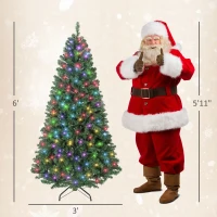 HOMCOM 6ft Prelit Christmas Tree with RGB Dynamic LEDs, Remote Control, Daily Timer, Hinged Xmas Tree, Easy Assembly(m-3)