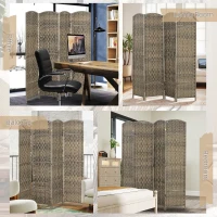 HOMCOM Folding Room Divider Screen 4 Panel 6' Tall Privacy Screen Freestanding Wood Partition for Home Office, Dark Rustic Oak(m-7)