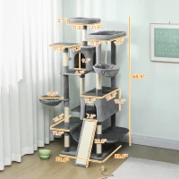 PawHut 69" Cat Tree, Multi-Level Cat Tower with 2 Condos and 3 Hammocks, 8 Scratching Posts, for Multiple Cats, Dark Gray(m-3)
