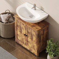 HOMCOM Bathroom Vanity Cabinet, Under Sink Bathroom Cabinet with 2 Doors and Adjustable Shelf, Rustic Brown(m-8)