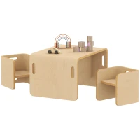 Qaba Kids Table and Chair Set, Height Adjustable Toddler Table and Chair Set for Kids Ages 3-8, Play, Learning, Natural(m-11)