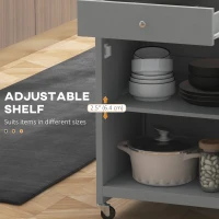 HOMCOM Rolling Kitchen Cart with Drawer and Glass Door Cabinet, Kitchen Island on Wheels with Towel Rack, Grey(m-6)
