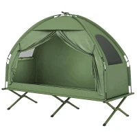 Outsunny Compact Pop Up Portable Folding Outdoor Elevated Camping Cot Tent Combo Set Dark Green(m-11)