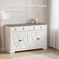 HOMCOM Kitchen Sideboard Cabinet with 2 Drawers, 4 Barn Doors and 2 Adjustable Shelves, Buffet Table for Living Room, White(m-8)