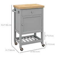 HOMCOM Kitchen Cart on Wheels, Rolling Kitchen Island Cart with Wood Top, Towel Rack, Drawer and Shelf for Dining Area, Grey(m-3)