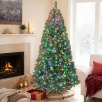 HOMCOM 6ft Prelit Christmas Tree with RGB Dynamic LEDs, Remote Control, Daily Timer, Hinged Xmas Tree, Easy Assembly(m-2)