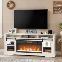 HOMCOM Fireplace TV Stand for TVs Up to 80 Inch, TV Console with Electric Fireplace, Open Storage and Side Cabinets, White(m-11)