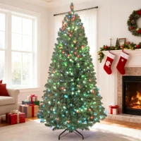 HOMCOM 6ft Prelit Christmas Tree with RGB Dynamic LEDs, Remote Control, Daily Timer, Hinged Xmas Tree, Easy Assembly(m-10)