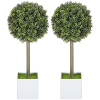HOMCOM Lifelike Artificial Plants Set of 2, Fake Boxwood Topiary Balls with 114 PE Leaves for Home or Office Decor, Green