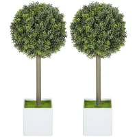HOMCOM Lifelike Artificial Plants Set of 2, Fake Boxwood Topiary Balls with 114 PE Leaves for Home or Office Decor, Green(m-1)