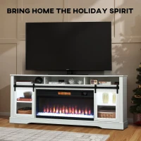 HOMCOM Fireplace TV Stand for TVs Up to 80 Inch, TV Console with Electric Fireplace, Open Storage and Side Cabinets, White(m-6)