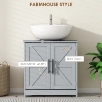 HOMCOM Farmhouse Pedestal Sink Storage Cabinet, Bathroom Sink Cabinet with 2 Barn Doors and Adjustable Shelf, Dark Gray(m-5)