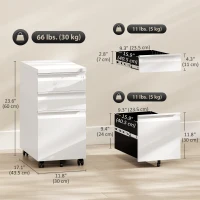 Vinsetto 3 Drawer Filing Cabinet with Lock, Steel Office Storage Cabinet with Hanging Bar for A4, Legal, Letter Files, White(m-3)