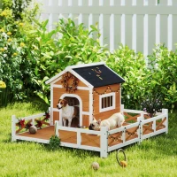 PawHut Outdoor Wooden Dog House, Dog Shelter with Large Porch, Weatherproof & Openable Roof, Elevated Base, Removable Floor(m-10)