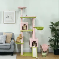 PawHut 74" Flower Cat Tree, Large Cat Tower with Scratching Post & Board for Indoor Cats, Pink(m-10)