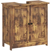 HOMCOM Bathroom Vanity Cabinet, Under Sink Bathroom Cabinet with 2 Doors and Adjustable Shelf, Rustic Brown(m-11)