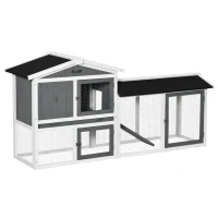 PawHut 69"L Wooden Rabbit Hutch Pet Playpen Bunny House Enclosure with Run Box, Slide-out Tray, Ramp, White(m-2)